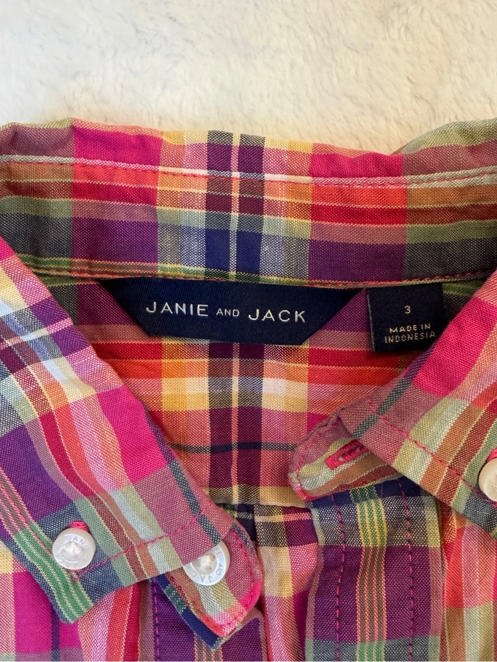 Janie and Jack Pink Plaid Button-Down Shirt for Kids - Size 3